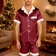 thumbnail image 2 of Christmas Satin Silk Pajamas Family Matching Pajamas Set Mens Pajama Short Sleeve Button Down Shirt with Shorts Soft Sleepwear Loungewear Cozy Nights Sleepwear for Men Red M, 2 of 4