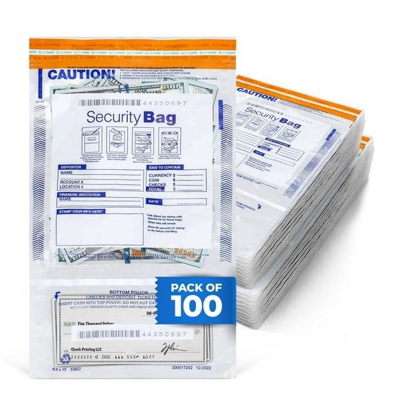 ABC Brand Vertical Twin Dual Pocket Bank Deposit Bags, 9 1/2 x 15", Polyethylene, pack of 100