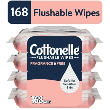Cottonelle Fragrance Free Flushable Wet Wipes, 4 Flip-Top Packs