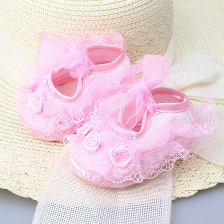 

0-12M Baby Girl Shoes Princess Party Lace Floral Soft Sole Crib Shoes Anti-slip Sneaker Prewalker