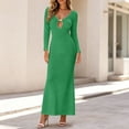 thumbnail image 3 of Squevariel Plus Size Bodycon Dress for Women Long Sleeve Solid Color Maxi Dress Fashion Cutout V-Neck Knit Dress, 3 of 5