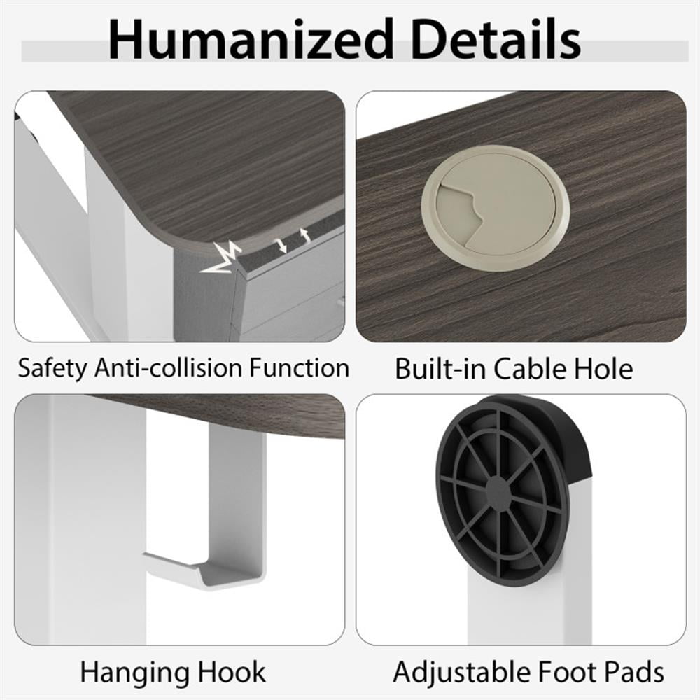 Demi Bonn 55" Electric Height Adjustable Computer Desk with Hook, Small Home Office Desk Study Writing Table, Gray