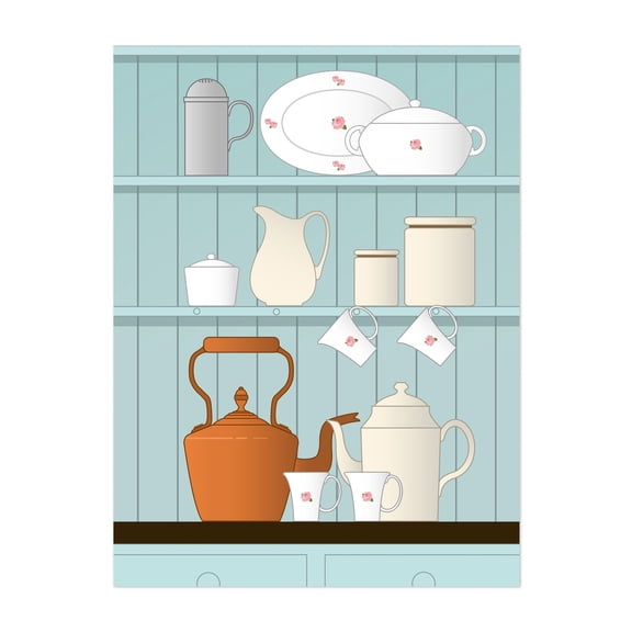 Vintage Kitchen Illustration - Digital Art Kitchen Decor Vintage Farmhouse Rustic Floral Pastel Unframed Wall Art Print 5 x 7 inches