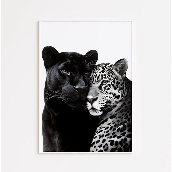 Black Panther and Leopard Poster: Safari Wildlife Art, Size 8x12 UNFFRAMED F03.1.7l1565