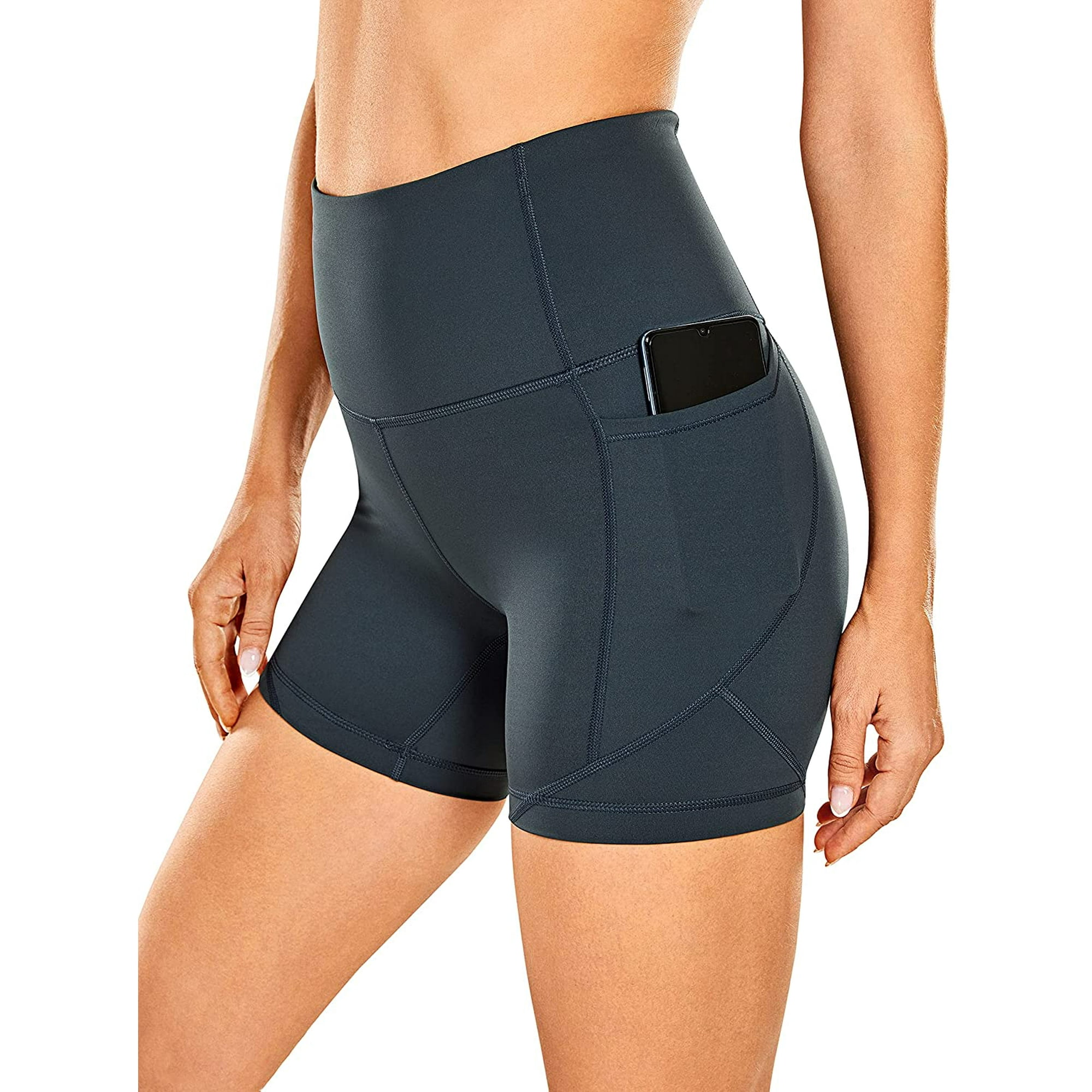 Women s Naked Feeling Biker Shorts 5 Inches High Waisted Gym Running Compression Spandex Shorts Side Pockets Walmart