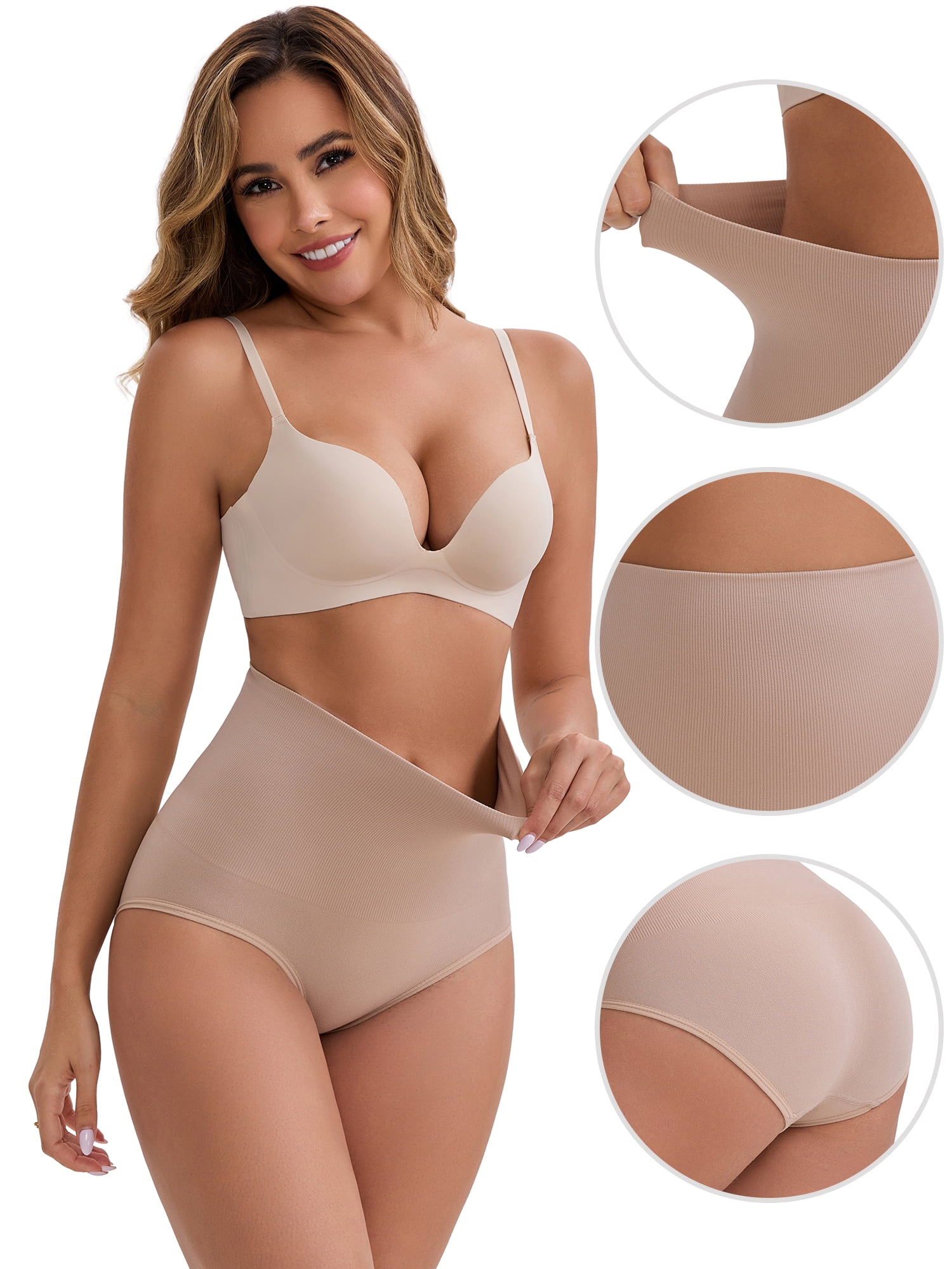 DARING DIVA Women's High-Waisted Butt Lifting Underwear 2 Pack Set M Black, Beige