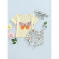 thumbnail image 2 of Gureui 3Pcs Toddler Infant Baby Girls Clothes Set Cartoon Ice Cream Car Print Short Sleeve Romper and Shorts  Headband, 2 of 7