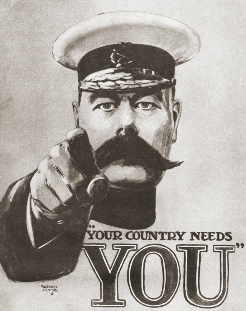 The 1914 British Wartime Recruitment Poster Depicting Lord Kitchener With The Words Your Country Needs You From The Story Of Seventy Momentous Years Published By Odhams Press 1937 Canvas Art - Ken Wel