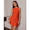 thumbnail image 3 of Coral Orange Sleeveless 3D Floral Appliqué Mini Dress, Elegant Formal Party Dress, 3 of 4