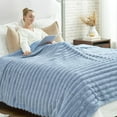 thumbnail image 4 of Faux Fur Throw Blanket for Couch, Cozy Warm Plush Striped Blanket for Sofa Bedroom Living Room, 90 * 90 Inches Light Blue, 4 of 17