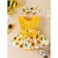 thumbnail image 3 of VOLTEY Infant Baby Girls Summer Romper Outfit, Flower Print Lace Sleeveless Round Neck Front Bowknot Romper + Headband for Toddler Girls, 0-18 Months, 3 of 9
