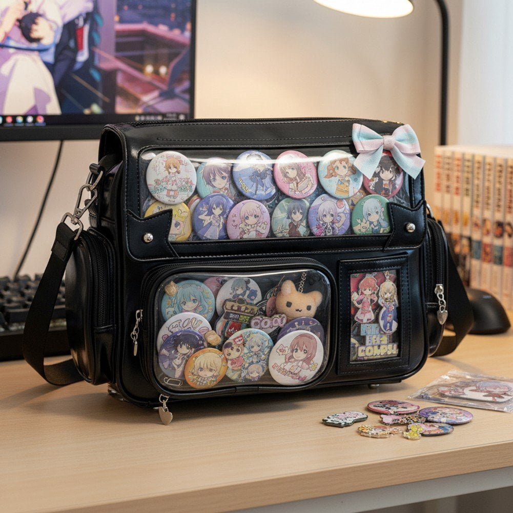 Vjnyvs Japanese Backpack Kawaii Ita Bag Y2K Harajuku Shoulder Crossbody Bag Leather Bag Anime Handle Rucksack Bag for Woman
