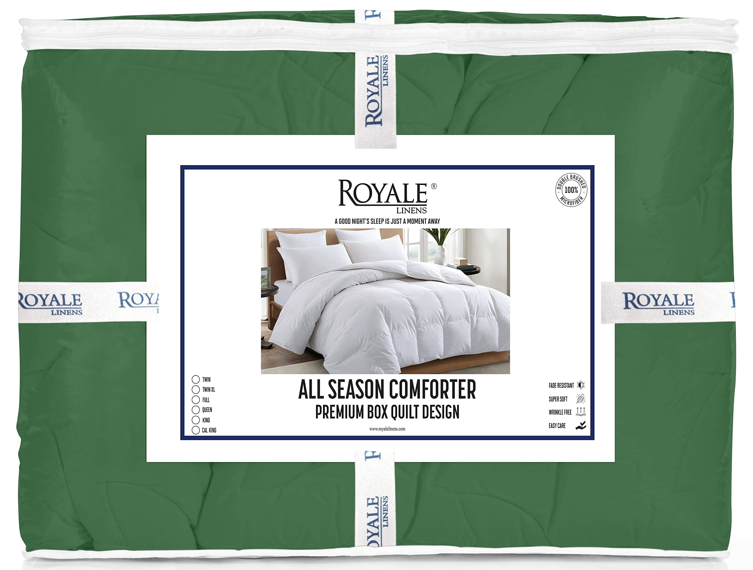ROYALE California King Comforter - All Season Down Alternative Bedding Comforters- Lightweight Quilted Comforter with Corner Tabs - Hotel Comforters- Box Stitched Duvet Insert (KingCal, Hunter Green)
