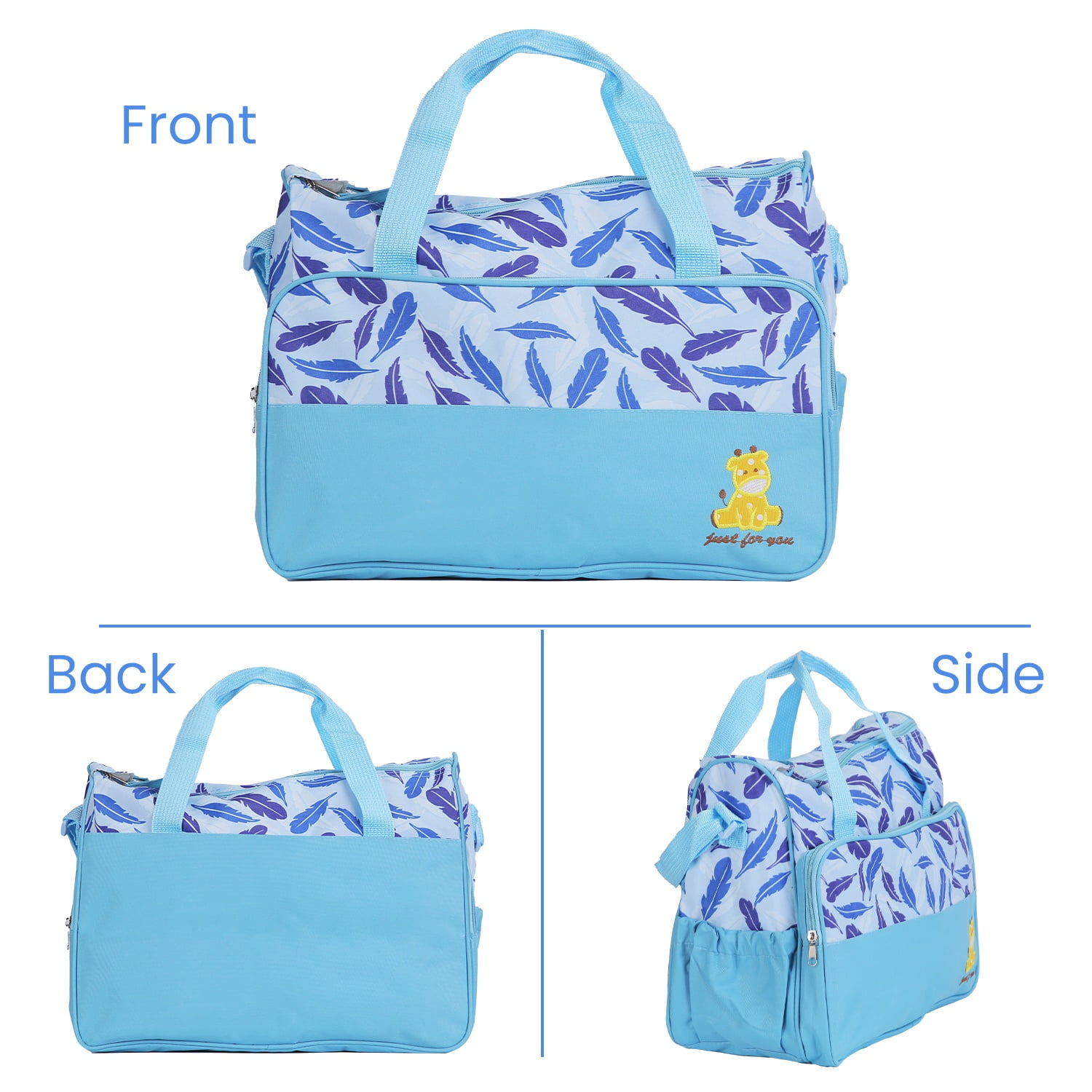 5Pcs Mummy Diaper Tote Bag Baby Nappy Bag with Diaper Pad Food Bag Bottle Bag Travel Tote Bags for Mom Dad Light Blue
