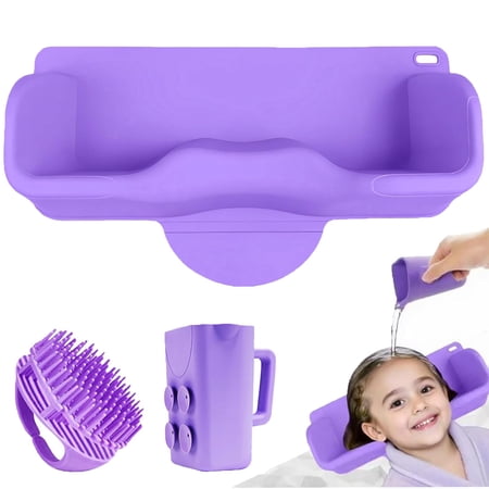 Hair Washing Station,Portable Hair Washing Station Set,Neck Support Shampoo Bowl for Kitchen Sink or Bathtub at Home, Attached Shampoo Brush and Baby Bath Rinse Cup,Purple