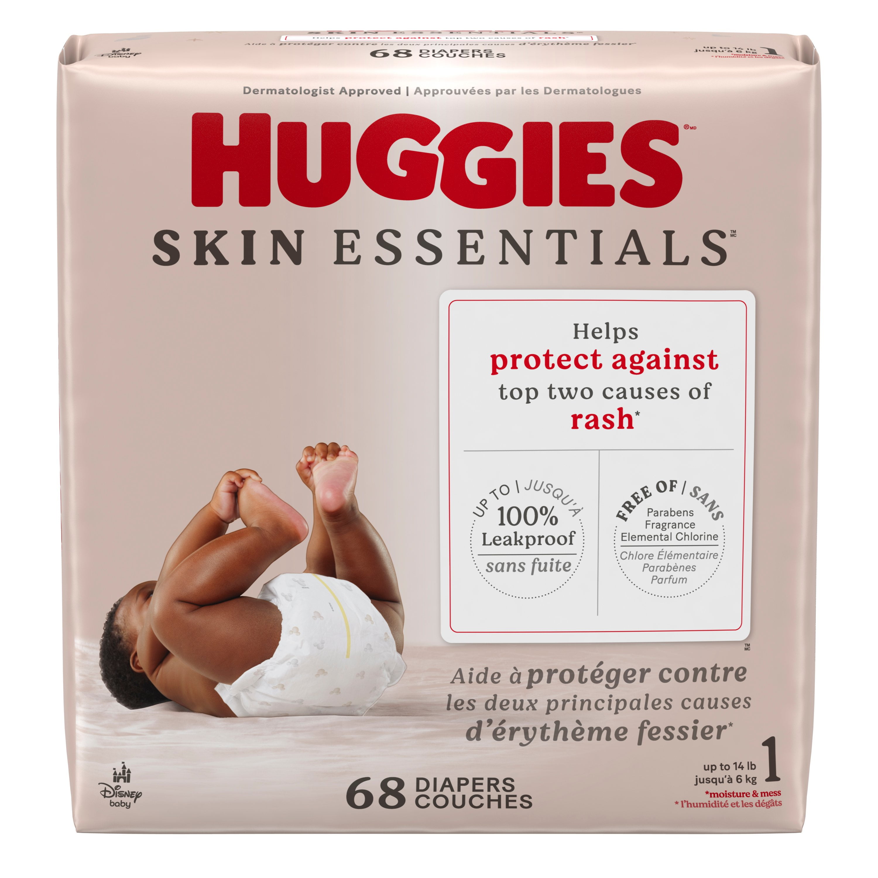 Couches pour bébé Huggies Skin Essentials, taille 1 (8 à 14lb), 204 Unités