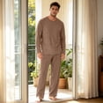 thumbnail image 5 of Mens Pajama Sets Long Sleeve Top and Pant 2 Piece Outfits Soft Lounge Sets Summer Fall Sleepwear Solid Color Loungewear Brown XL, 5 of 6