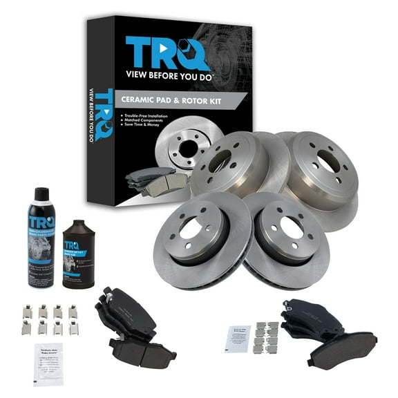 TRQ Ceramic Brake Pad & Rotor Front & Rear Kit w/Chemicals for Dodge jeep SUV BKA18214