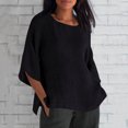 thumbnail image 4 of Tops for Women Clearance under $5 Cotton Linen Round Neck Shirt Solid Casual T-shirt Black XXL, 4 of 6