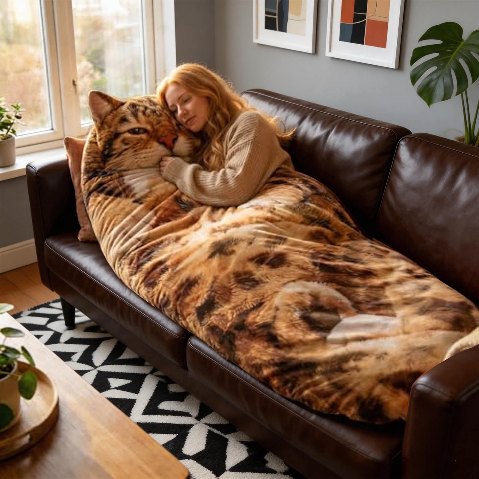 Adult Soft Plush Cat Envelope Sleeping Bag Warm Washable Blanket for Camping Sleepovers Home Lounging