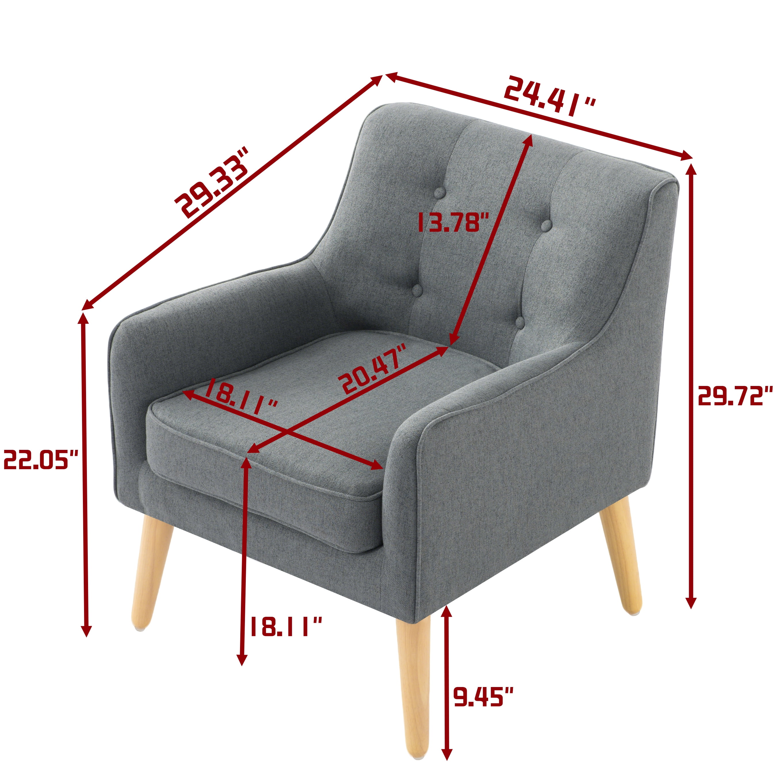 Gewnee 24.41”Modern Accent Chair,Upholstered Comfy Single Cahir with Tufted Ergonomic Backrest,High-Density Foam Seat for Small Spaces & Apartments.Dark Grey