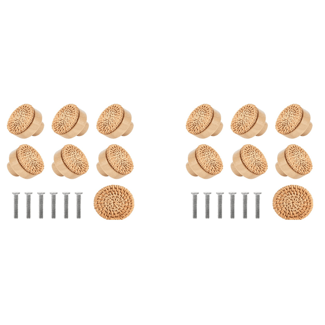 20PCS Wooden Handles Beech Rattan Drawer Knobs Furniture Handle Kitchen Cupboard Door Handle Dresser Pulls,30MM