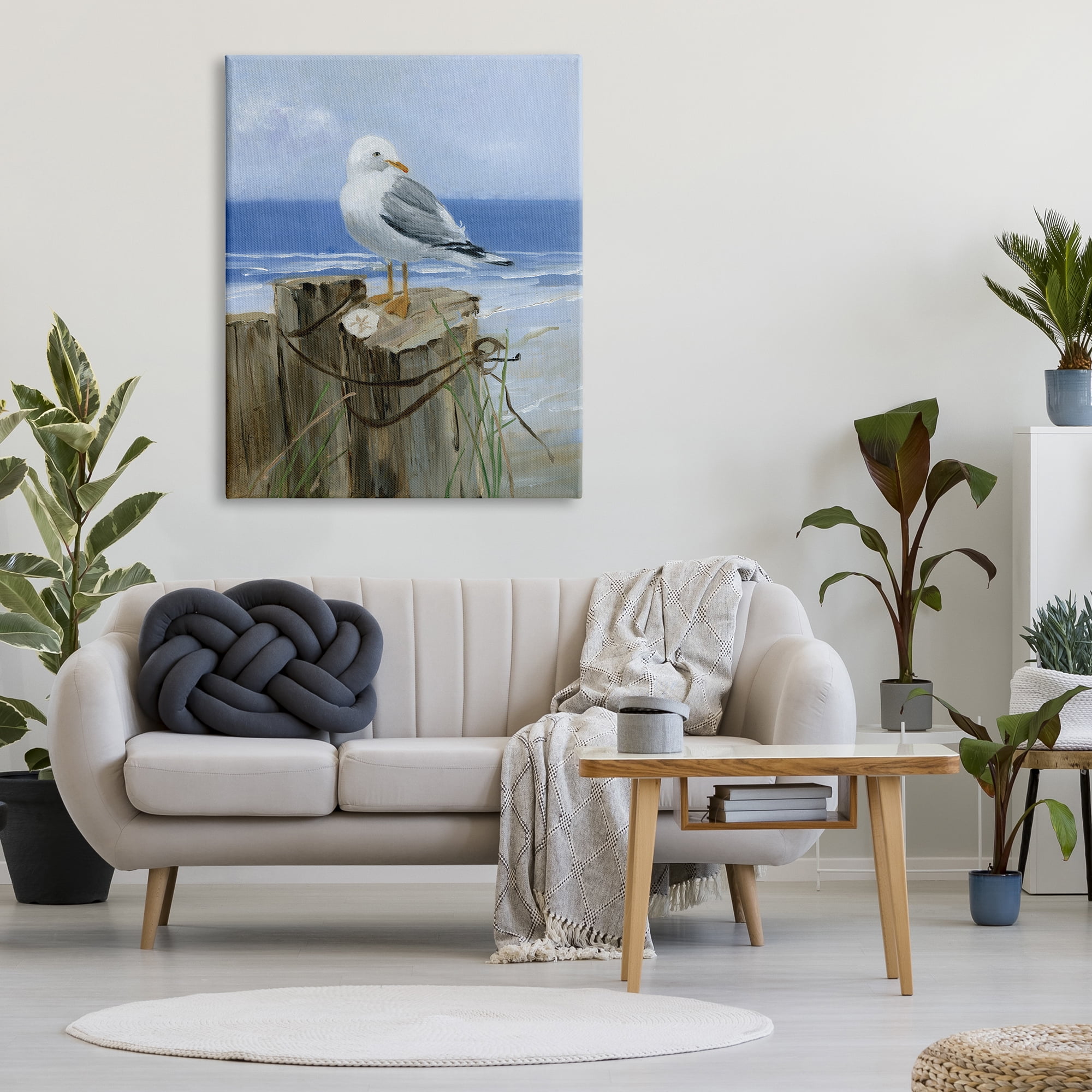 Stupell Industries Seagull Sand Dollar on Soft Nautical Beach Post Animals & Insects Painting Gallery Wrapped Canvas Print Wall Art, 36 x 48