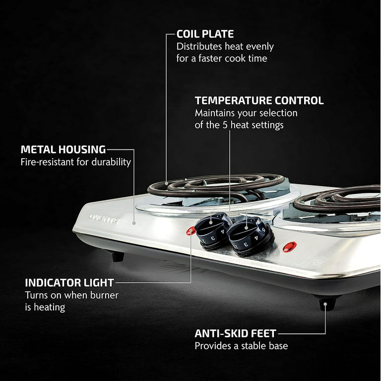 OVENTE Electric Countertop Single Burner, 1000W Cooktop with 6 Stainless  Steel Coil Hot Plate, 5 Level Temperature Control, Indicator Light, Compact Cooking  Stove and Easy to Clean, Silver BGC101S 