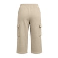 thumbnail image 5 of KIHOUT Women Summer Waffle Knit Cargo Capri Pants Drawstring Waistband Casual Loose Fit Pockets Solid Color Soft Stretch Cropped Wide Leg Trousers for Daily, 5 of 7