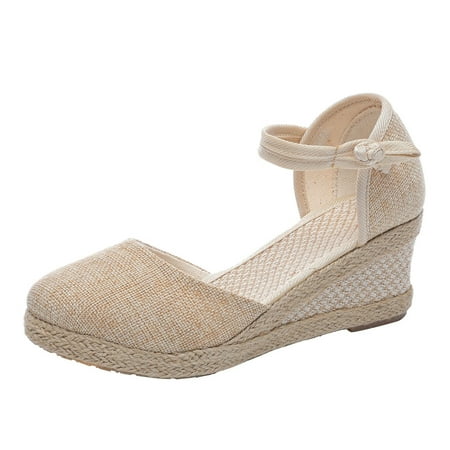 

Womens Sandals Fashion Women S Casual Shoes Breathable Slip-On Outdoor Leisure Wedges Sandals Women S Sandals Flax Beige 40