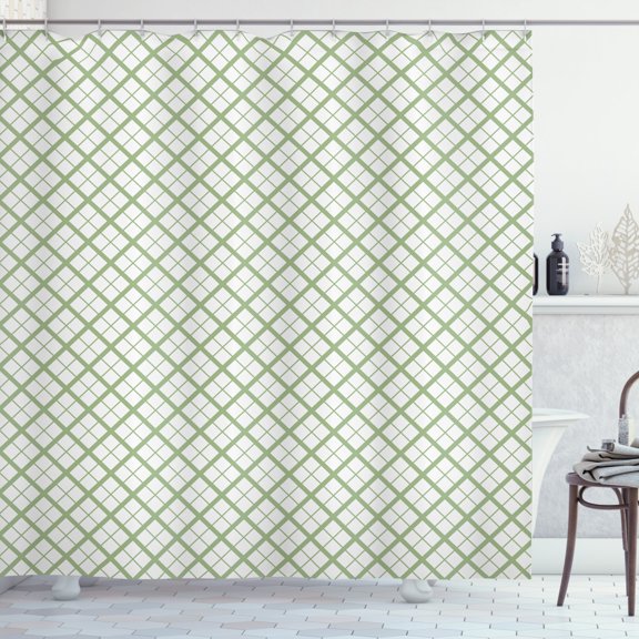 Ambesonne Green Shower Curtain, Retro Square Shapes Tile, 69"Wx75"L, Pistachio Green White
