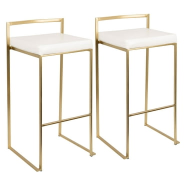 Fuji Contemporary Counter Stool In Gold, White Leather Barstools With Gold Legs