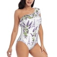 thumbnail image 3 of Gukieu Lavender Flowers Print One-shoulder Ruffled One-piece Swimsuit with Removable Chest Pads and Tummy-control Swimsuit for Women-Medium, 3 of 6