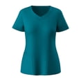 thumbnail image 6 of TEAJOPSUU Womens Scrubs Set Criss Cross V-Neck Short Sleeve Top4-Pocket Straight Leg Jogger Pants Side Split Scrubs Medical Uniform B-Green, 6 of 8