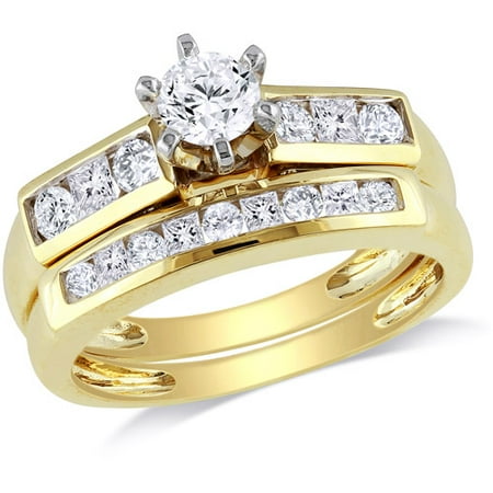 Miabella 1 Carat T.W. Round and Princess-Cut Diamond Bridal Set in 14kt ...