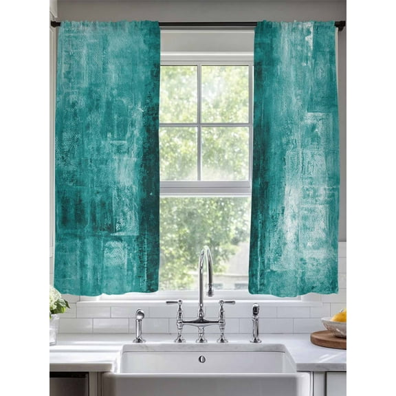 Teal Abstract Sheer Curtains 63 Inches Long 2 Panels Vintage Graffiti Light Filtering Semi Sheer Window Curtains Drapes for Bedroom Living Room 52"x63"
