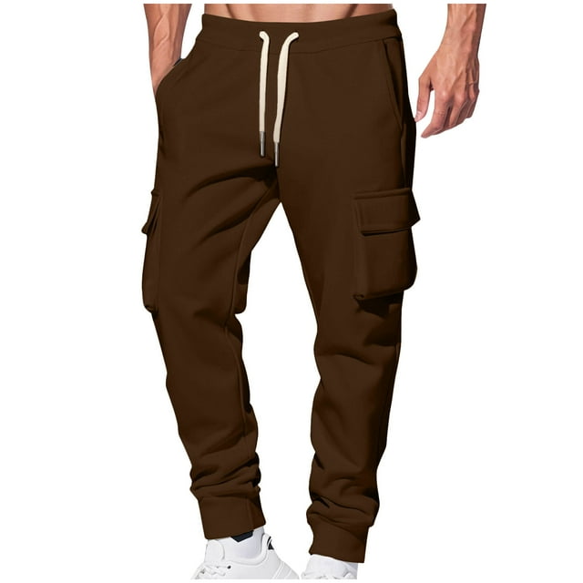 Pantalon Cargo de Survêtement pour Homme - Pantalon Jogger en Molleton Doux avec Poches, Pantalon pour Homme à Cordon, Taille Élastique, Voyage, Vacances, Randonnée