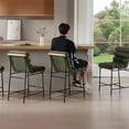 thumbnail image 3 of Guyou Leather Bar Stools Set of 4, 25 " Modern Upholstered Counter Height Bar Stools with Deep Channel Tufted Back, Armless Counter Stool with Black Metal Legs for Kitchen Island, Olive Green, 3 of 11