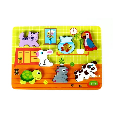 Cute Pets Baby Animal Chunky Wooden Puzzle for Toddlers, Preschool Age w/ 