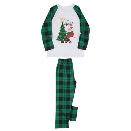 

REORIAFEE Family Christmas Pajamas Matching Sets Christmas Plaid Print Long Sleeve Round-Neck Tops+Pants Family Matching Pajamas Set Kids 8-9 Years