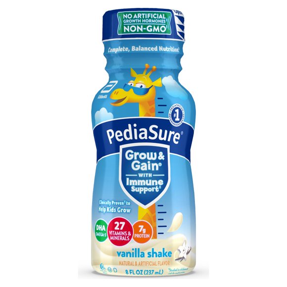 PediaSure Grow & Gain with Immune Support, Kids Protein Shake, 27 Vitamins and Minerals, 7g Protein, Helps Kids Catch Up On Growth, Non-GMO, Gluten-Free, Vanilla 8-fl-oz Bottle, 24 Count