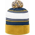 thumbnail image 2 of Brand New Collegiate Men's ND Striped Cuffed Knit Winter Pom Beanie Hat, 100% Cotton, Embroidered Logos, Official School Colors, 2 of 2