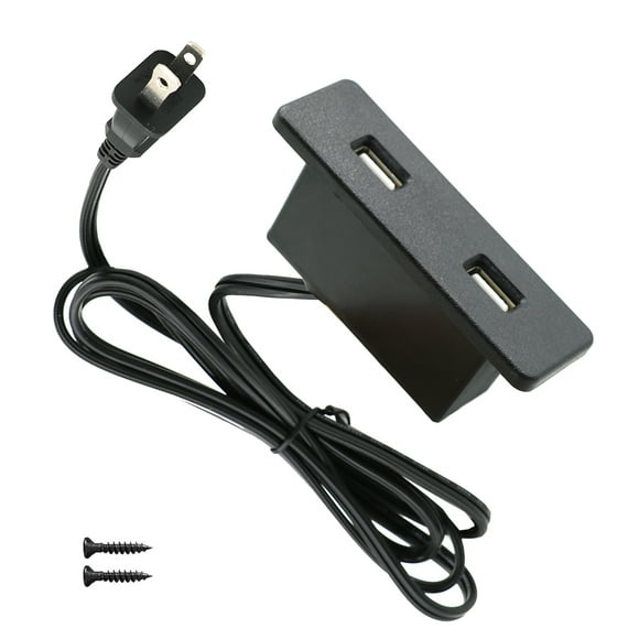 Powered USB Hub Socket Recessed USB Power Strip Outlet with Power Supply 2 USB Ports 2.1A Mounted into Bed Desk Table Sofa Black
