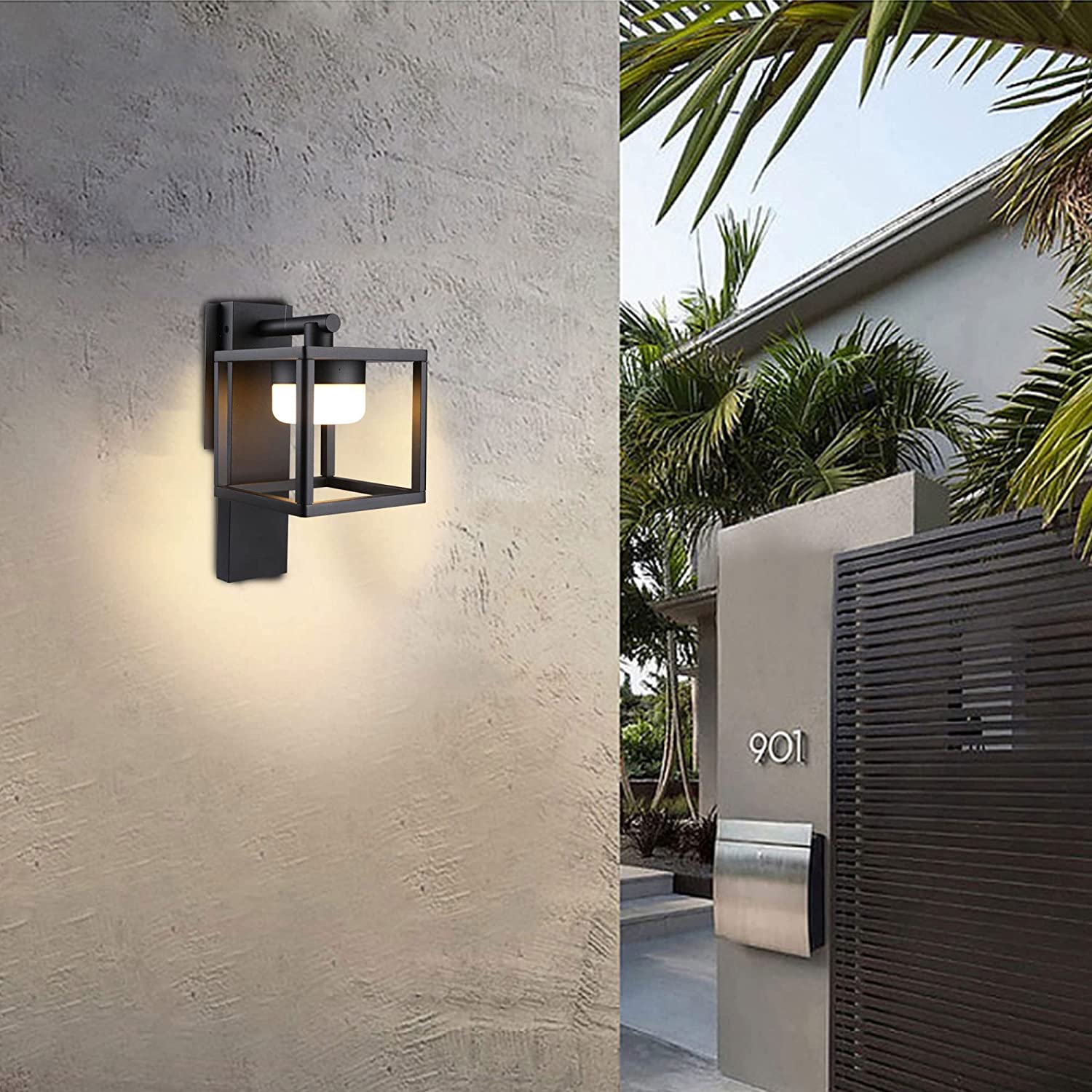 Lustrlach Outdoor Wall Light Fixture Black Exterior Porch Light with GX53 LED Bulb Square Wall Mount Sconce for House Garage Patio,650lm 120V 6.5W