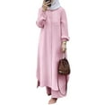 thumbnail image 2 of IWEMEK Muslim Clothing for Women Islamic Button Overknee Robe and Trousers Oversize Baggy Plain Pink Color Suits 2 Pcs, 2 of 8