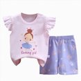 thumbnail image 2 of Toddler Baby Girl Summer Clothes Set Cute Cartoon Printed Flying Sleeve Top Shorts 1T 2T 3T 4T Baby Girls Summer Outfit Two Piece Set, 2 of 5