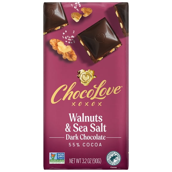 Chocolove Walnuts & Sea Salt Dark Chocolate Bar, 55% Cocoa, 3.2 oz
