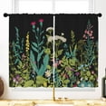thumbnail image 2 of Black Botanical Kitchen Curtains Wildflower Plant Leaves Bathroom Window Curtains Rustic Floral Curtain Treatment Drapes Cafe Small Bedroom Short Curtains Fabric 2 Panels 27.5x36 Inch, 2 of 6