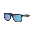 thumbnail image 2 of Ray-Ban Justin Sunglasses for Women and Men with Rubber Black Frames and Blue Flash Lenses, Size 55, 2 of 10