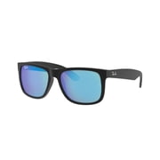 Ray-Ban Justin Sunglasses for Women and Men with Rubber Black Frames and Blue Flash Lenses, Size 55